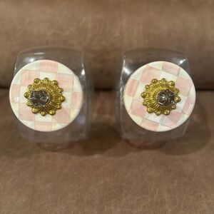 2 Rosy Check Mackenzie Childs Glass Cookie Jars